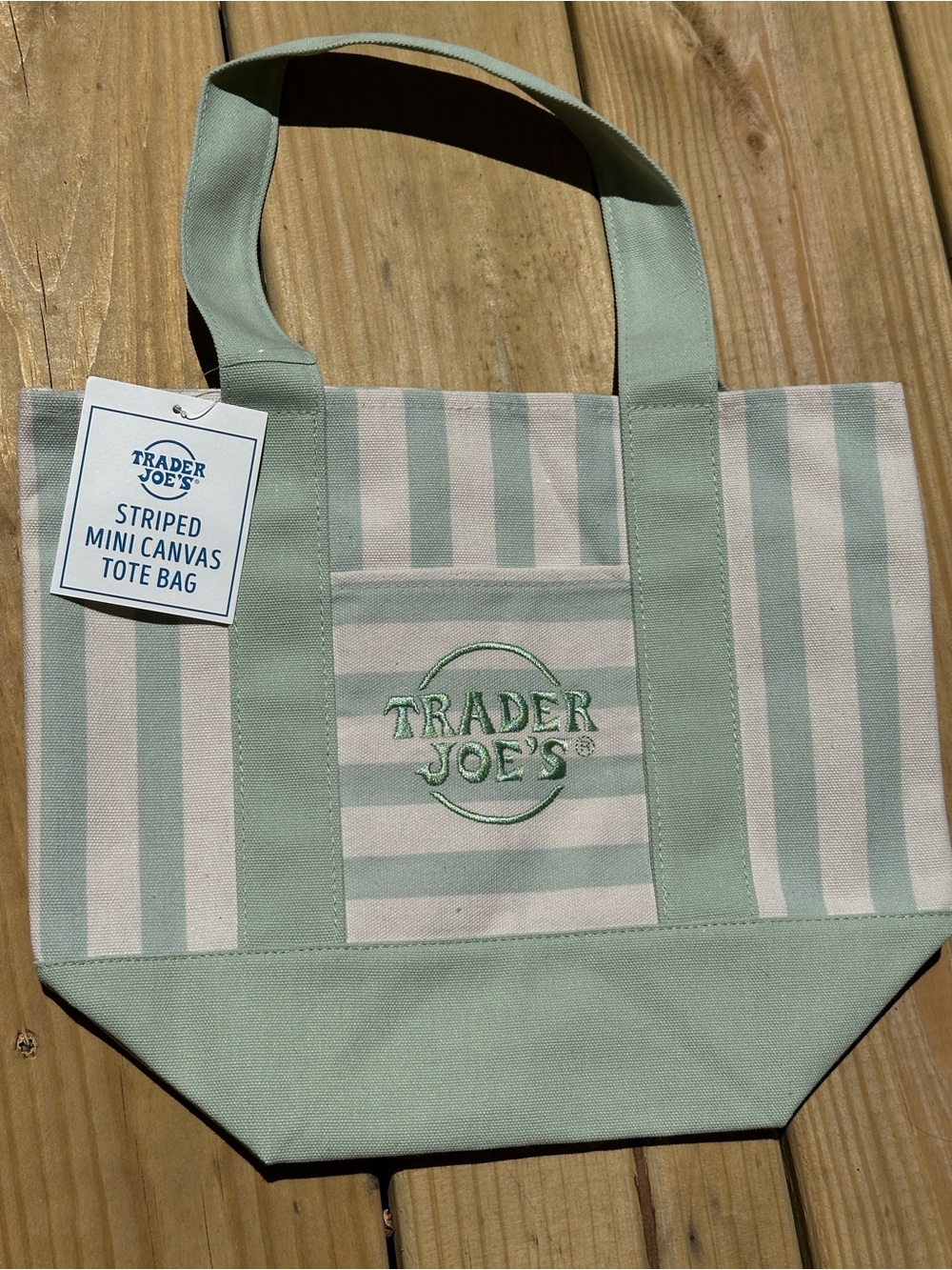 Trader Joe's Green & Cream Striped Mini Tote Bag